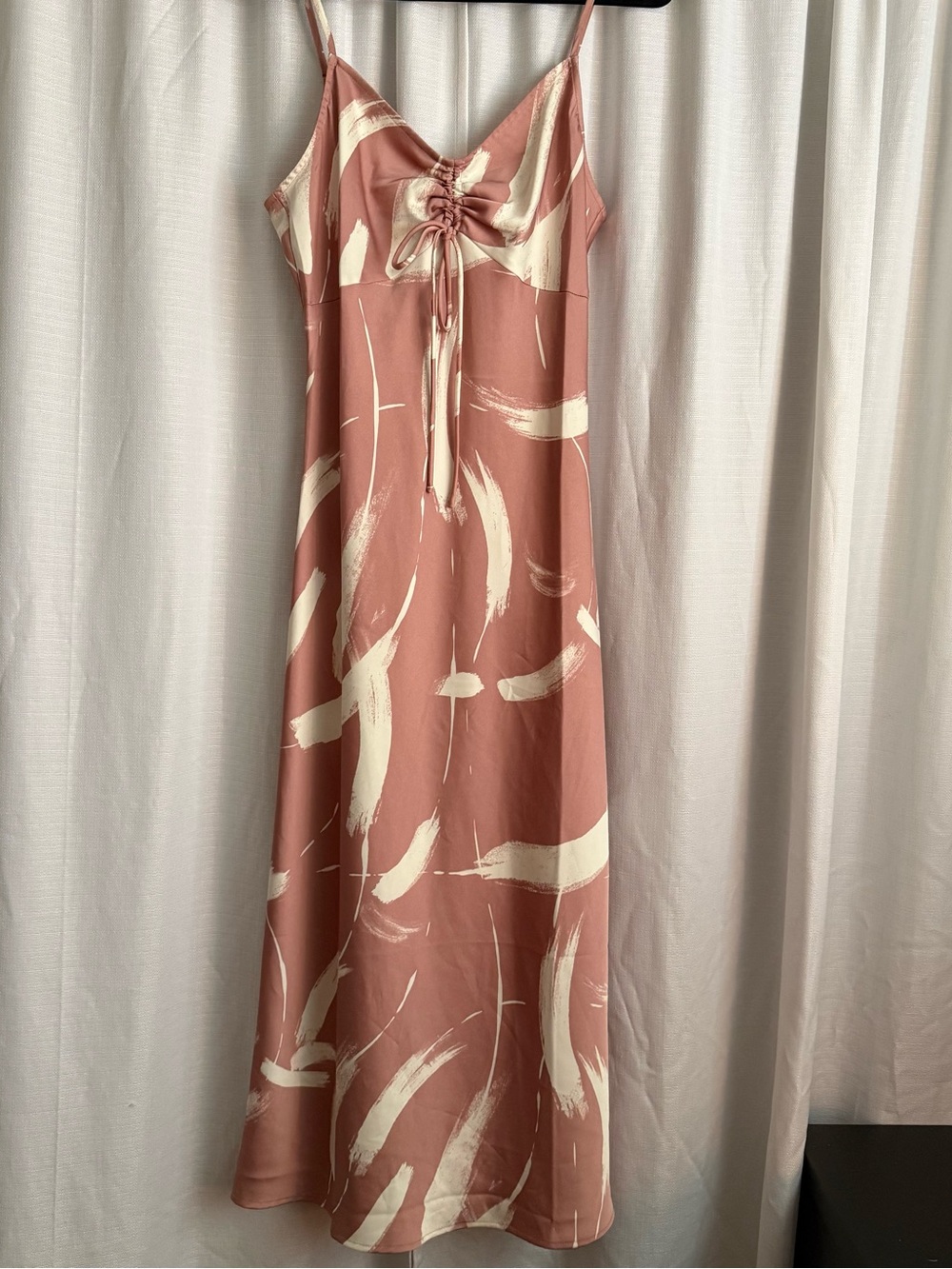 Blu Pepper Dusty Rose Maxi Slip Dress with Cream Brushstroke Print